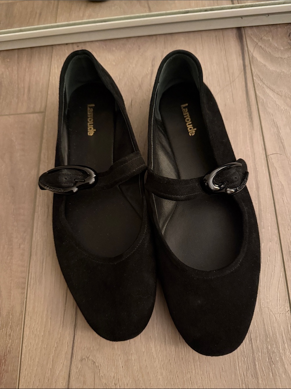 Larroudé Verona Ballet Flat in Black Suede Black Flats US 8
